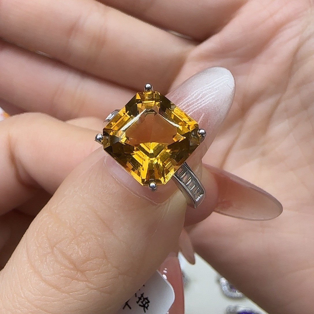 千***️银S925镶嵌水晶珠宝半成品G 巴西黄4.6克拉 925银