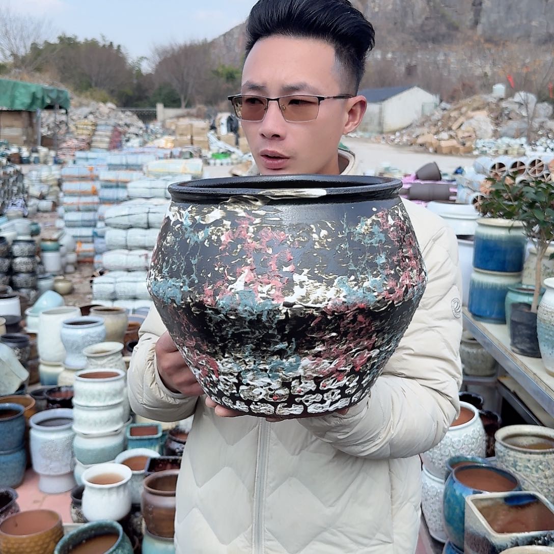 紫砂花盆口23高23（一个泼墨新款彩色