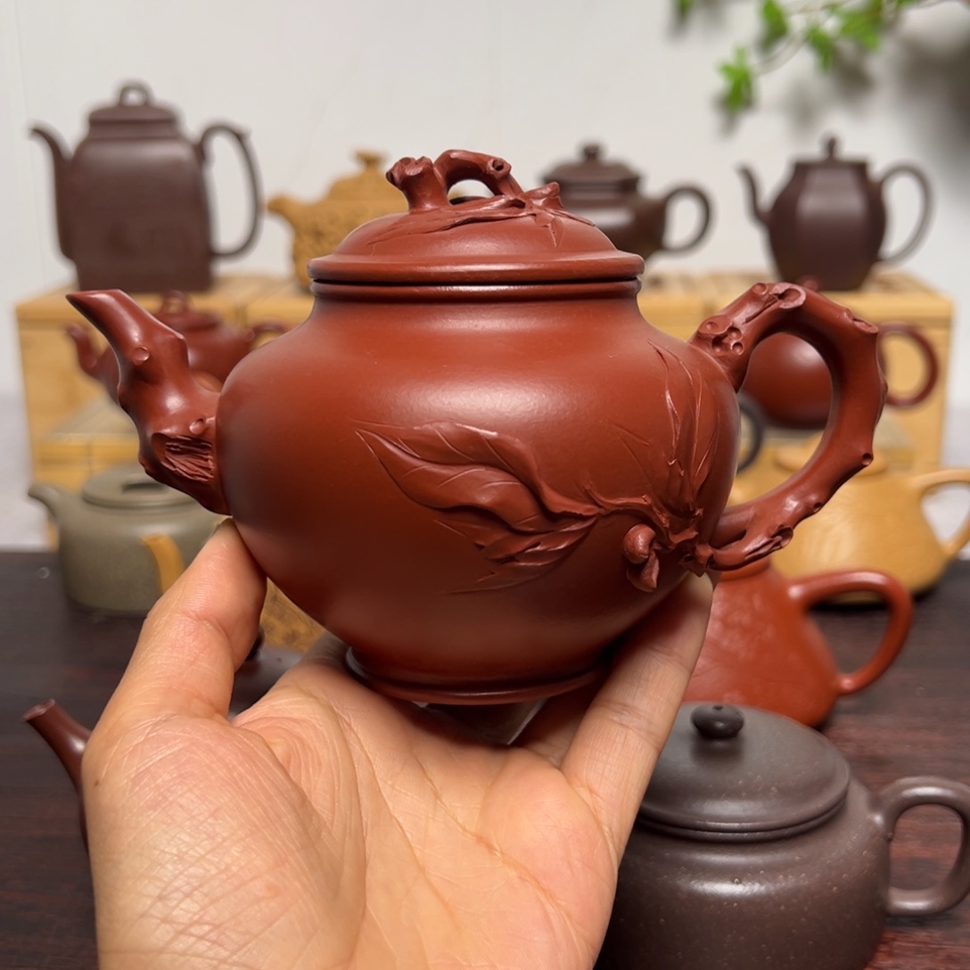 紫砂茶壶350cc 朱泥桃报春