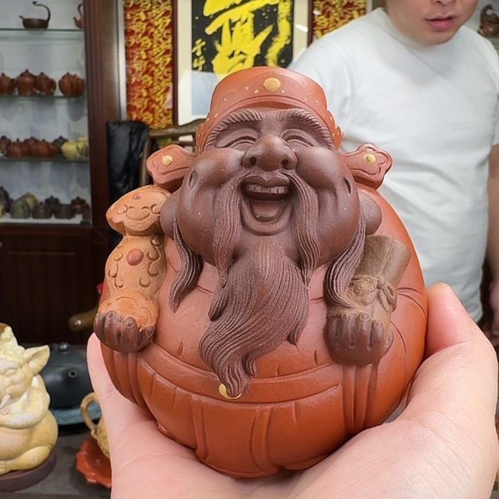 紫砂茶壶财神朱泥
