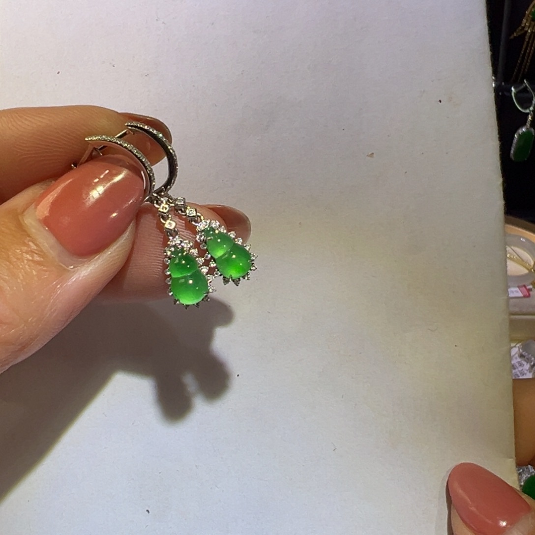 翡翠颈饰18K金镶嵌耳环