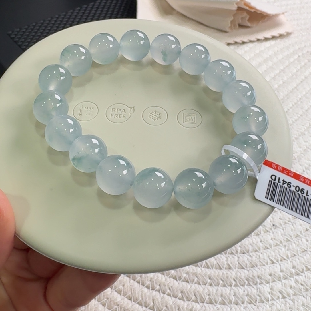 翡翠手链未镶嵌冰蓝底飘花单圈12mm