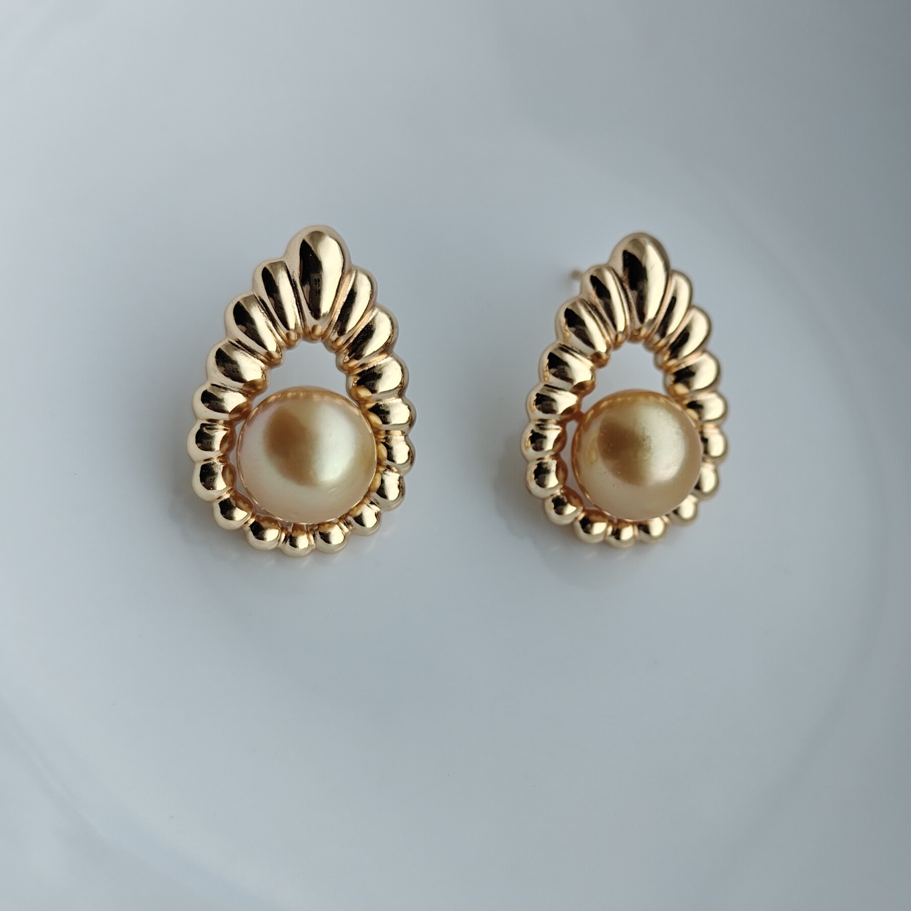 8-9mm海水珍珠南洋金珠耳钉银s925镶嵌精致气质复古小众