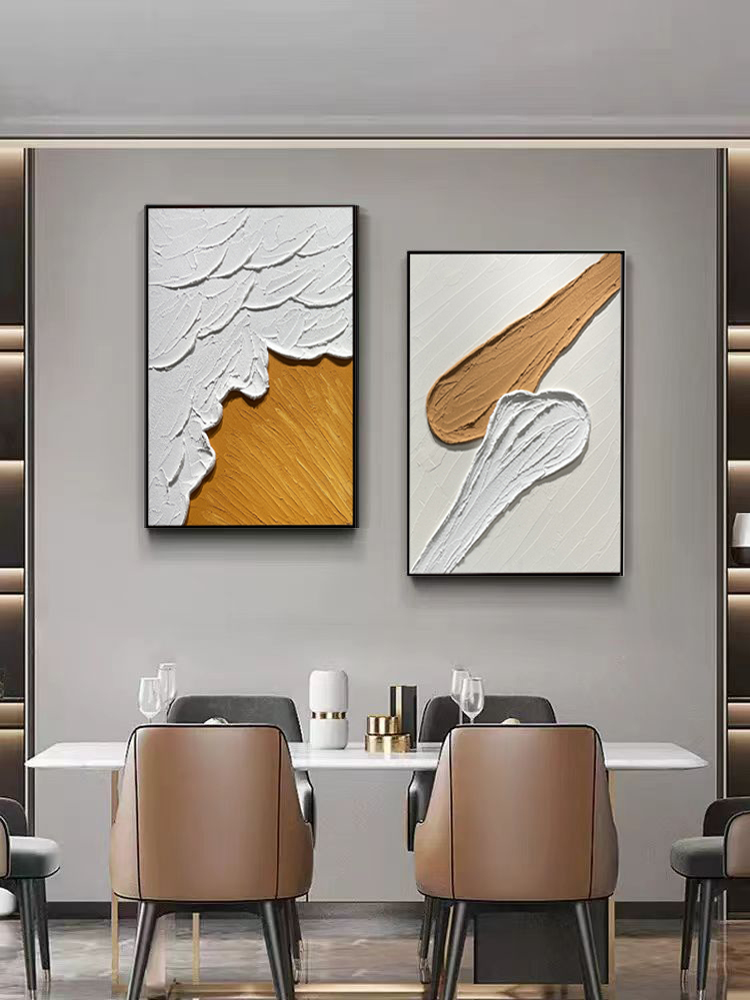 两联海浪-纯手工立体肌理装饰画床头画简约抽象两联餐厅画竖款画