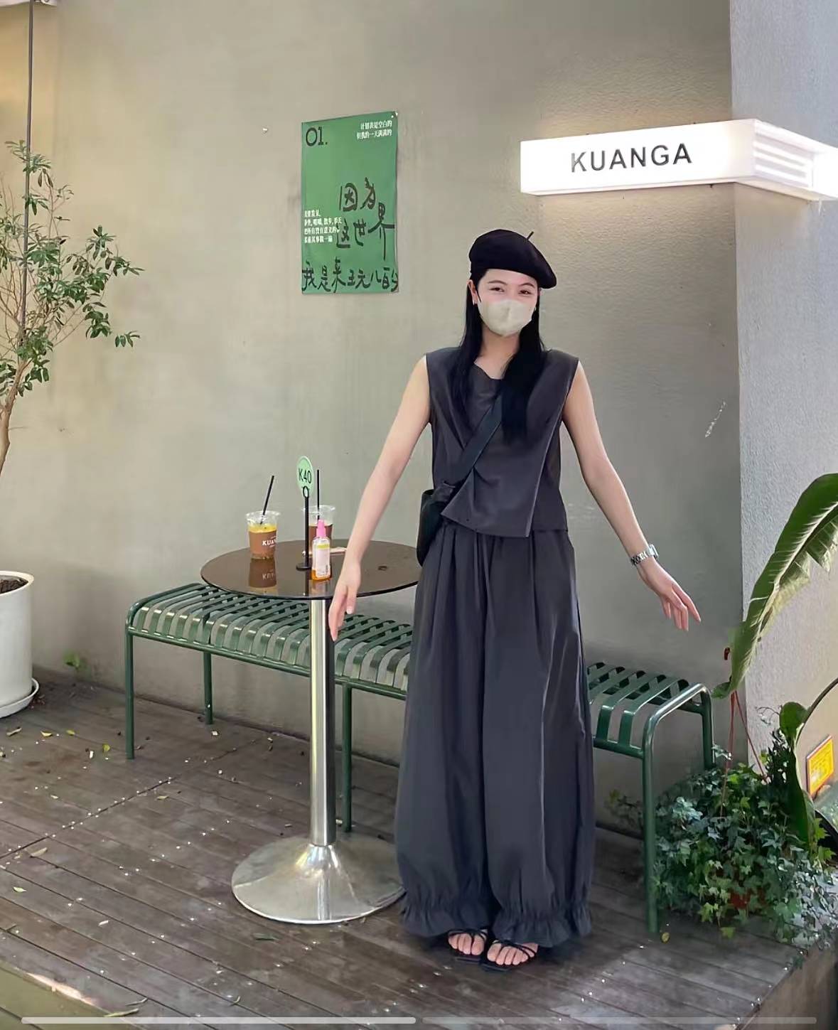 CHUMU/储慕【花苞裤套装】棉麻瘦设计感圆领无袖背心+花苞裤裤套装