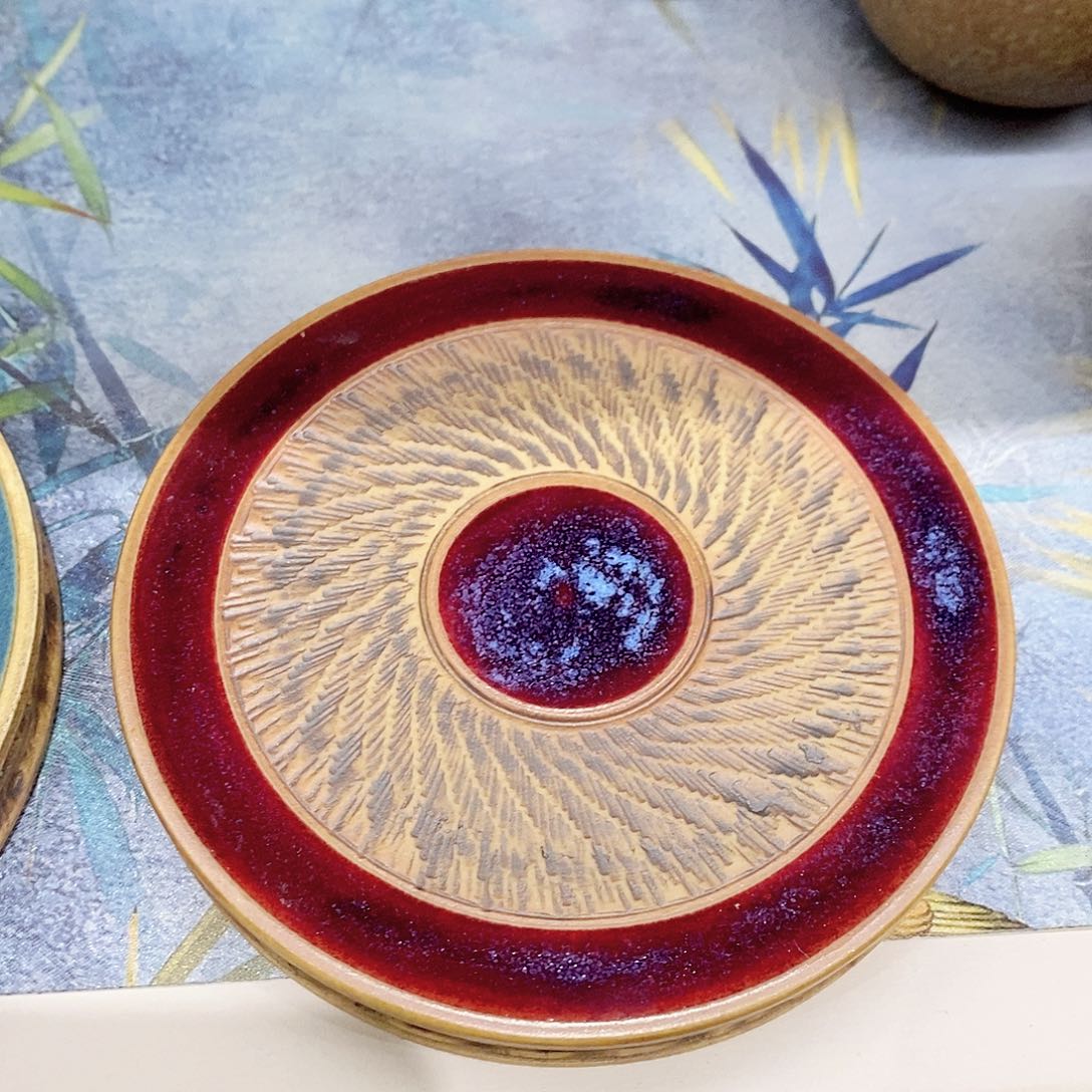 陶摆件钧窑手工玉璧杯垫壶承