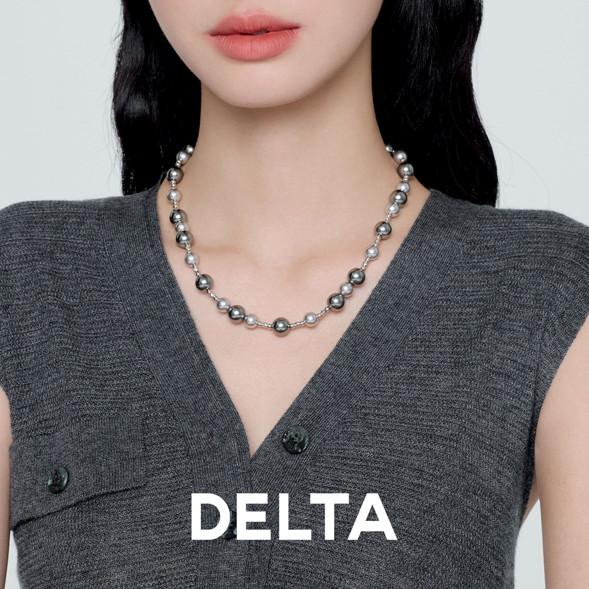 DELTA 坠链均925银仿珍珠 混色大溪地珍珠项链气质毛衣链/双11
