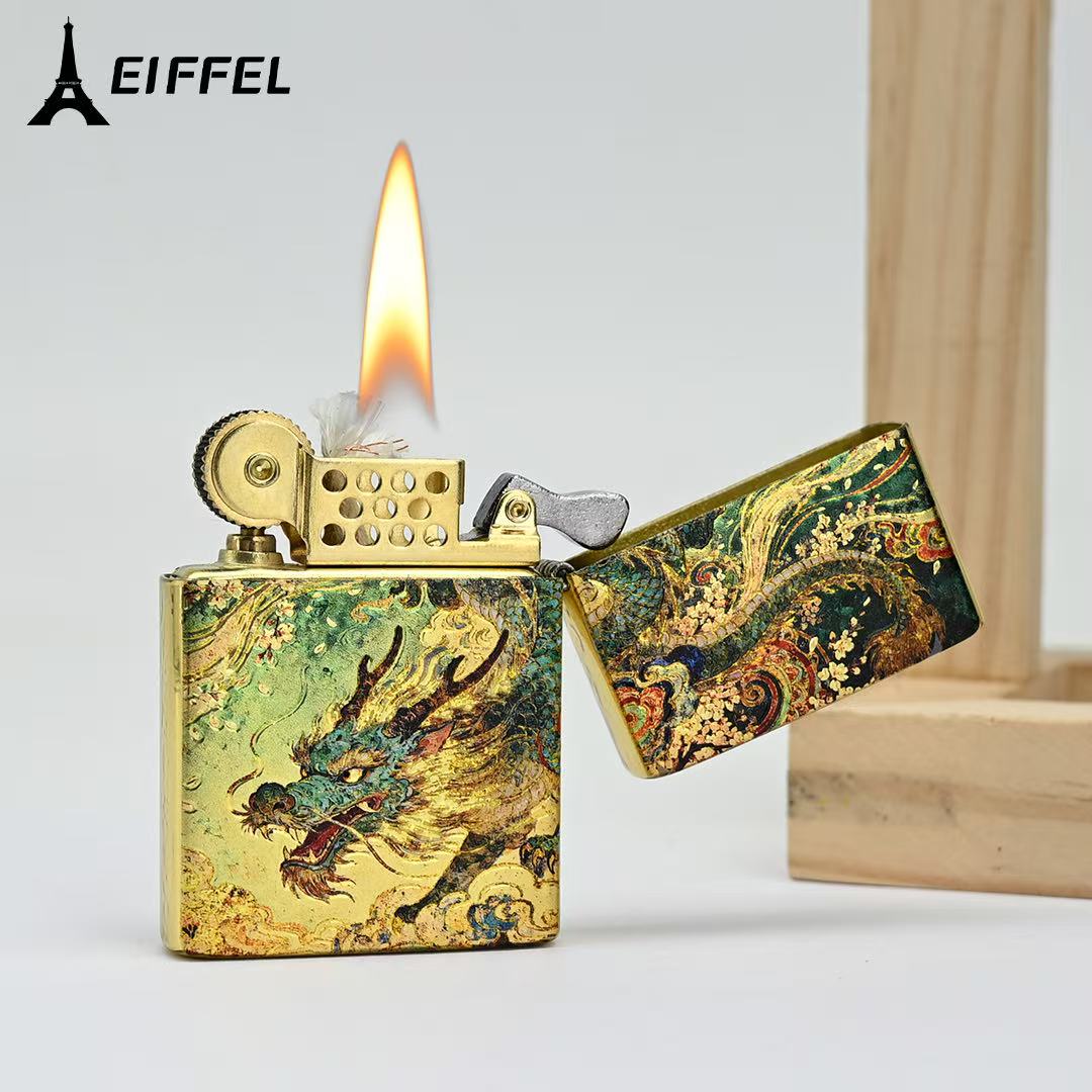 EIFFEL/埃菲儿青龙纳彩超薄防风煤油打火机
