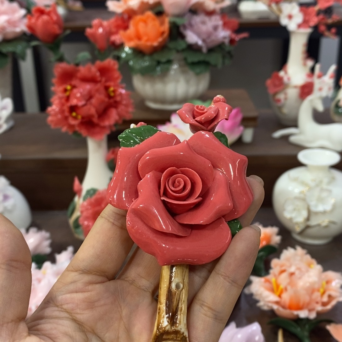 摆件陶瓷手工花摆件