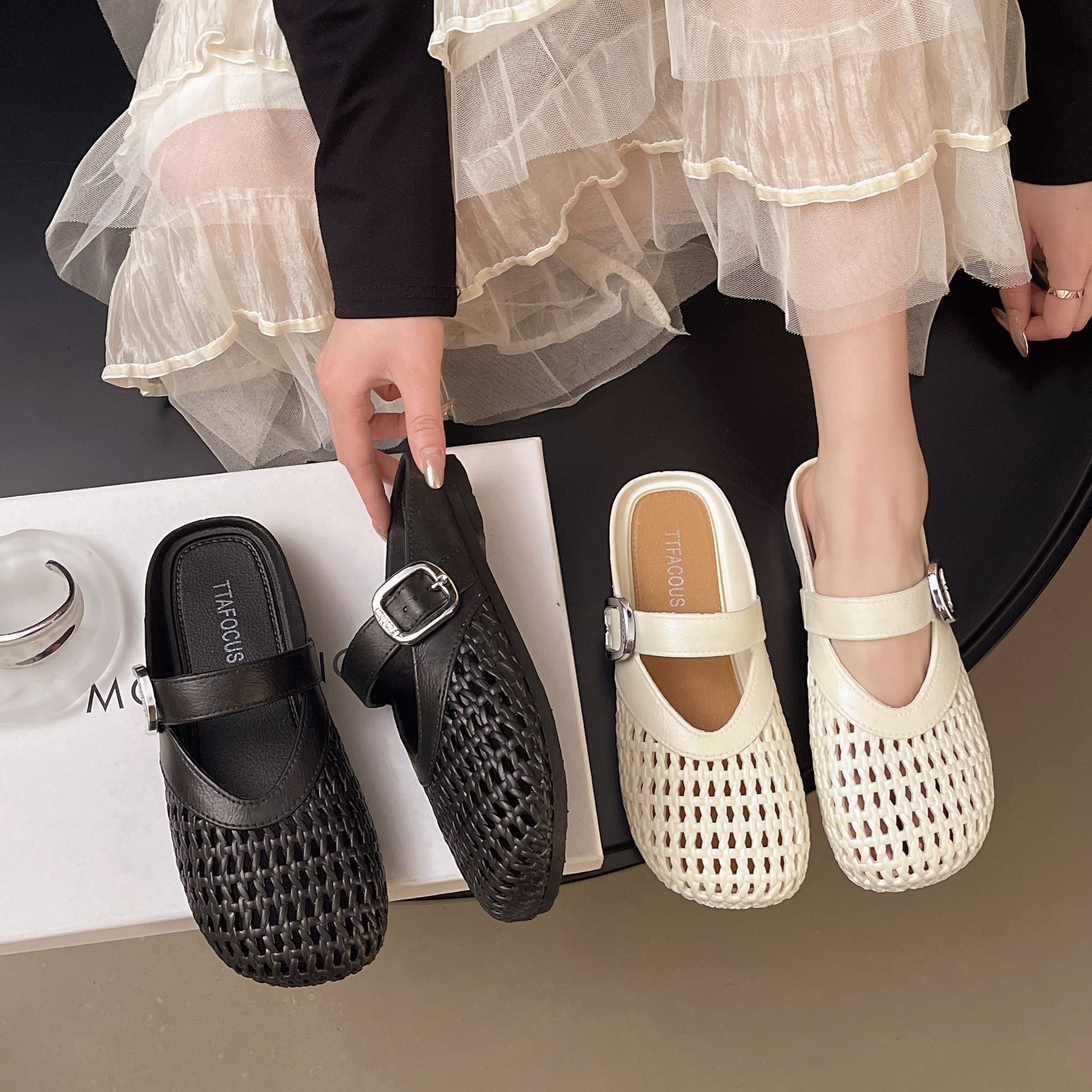 【几乐】镂空平底百搭软底拖鞋女2025新款春夏女款外穿拖鞋包头拖鞋