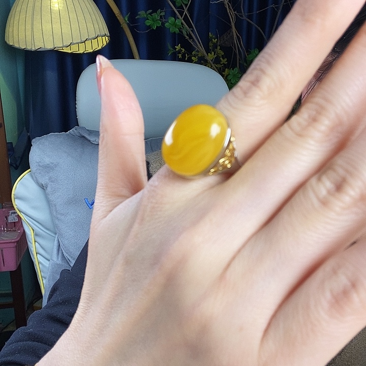 蜜蜡银S925镶嵌戒指戒指