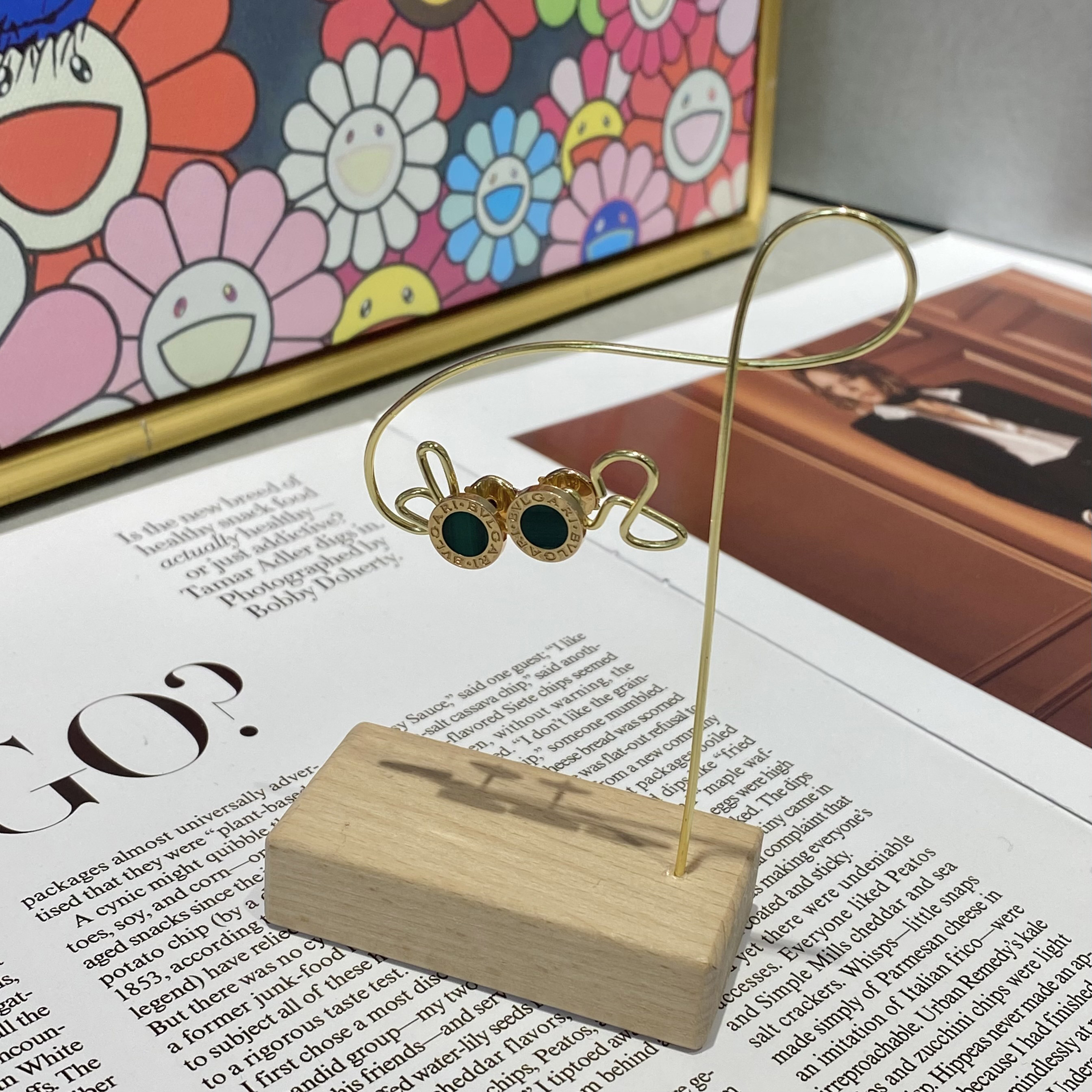 95新 BVLGARI/宝格丽 宝格丽   绿松石小圆饼带钻耳钉 耳饰