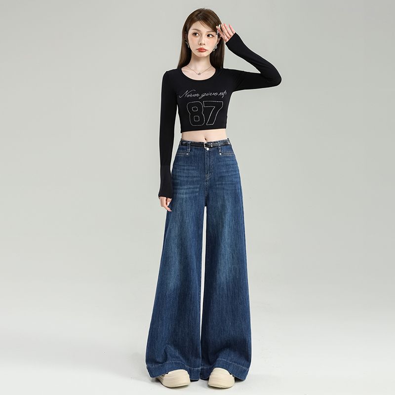 美式复古阔腿牛仔裤女2025秋季新款高腰宽松显瘦垂感不贴腿喇叭裤