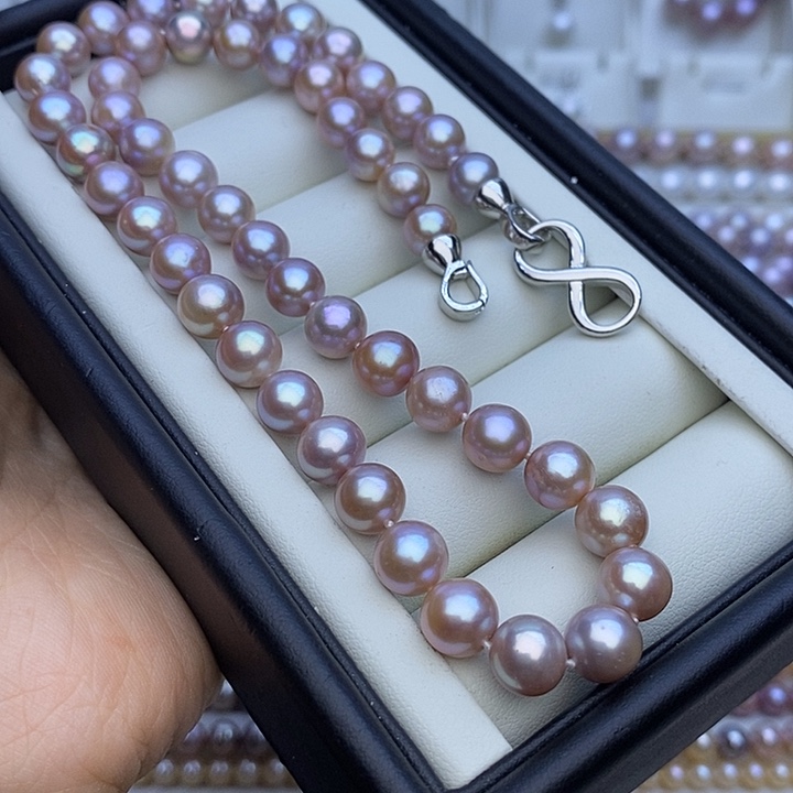 淡水珍珠项链未镶嵌8-8.5m 粉紫