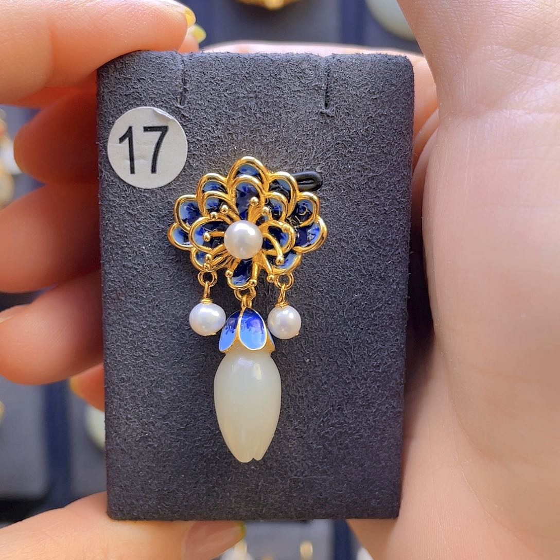 和田玉颈饰银S925镀金镶嵌