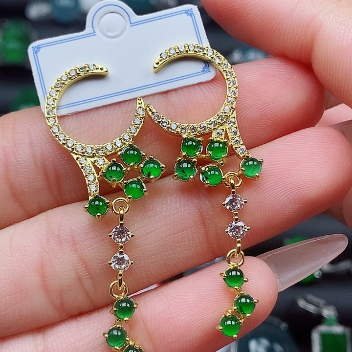 翡翠戒指银S925镶嵌耳钉