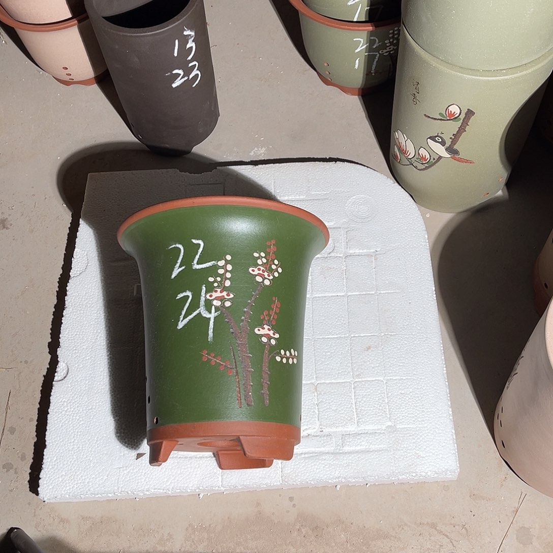 紫砂墨绿兰花盆一个