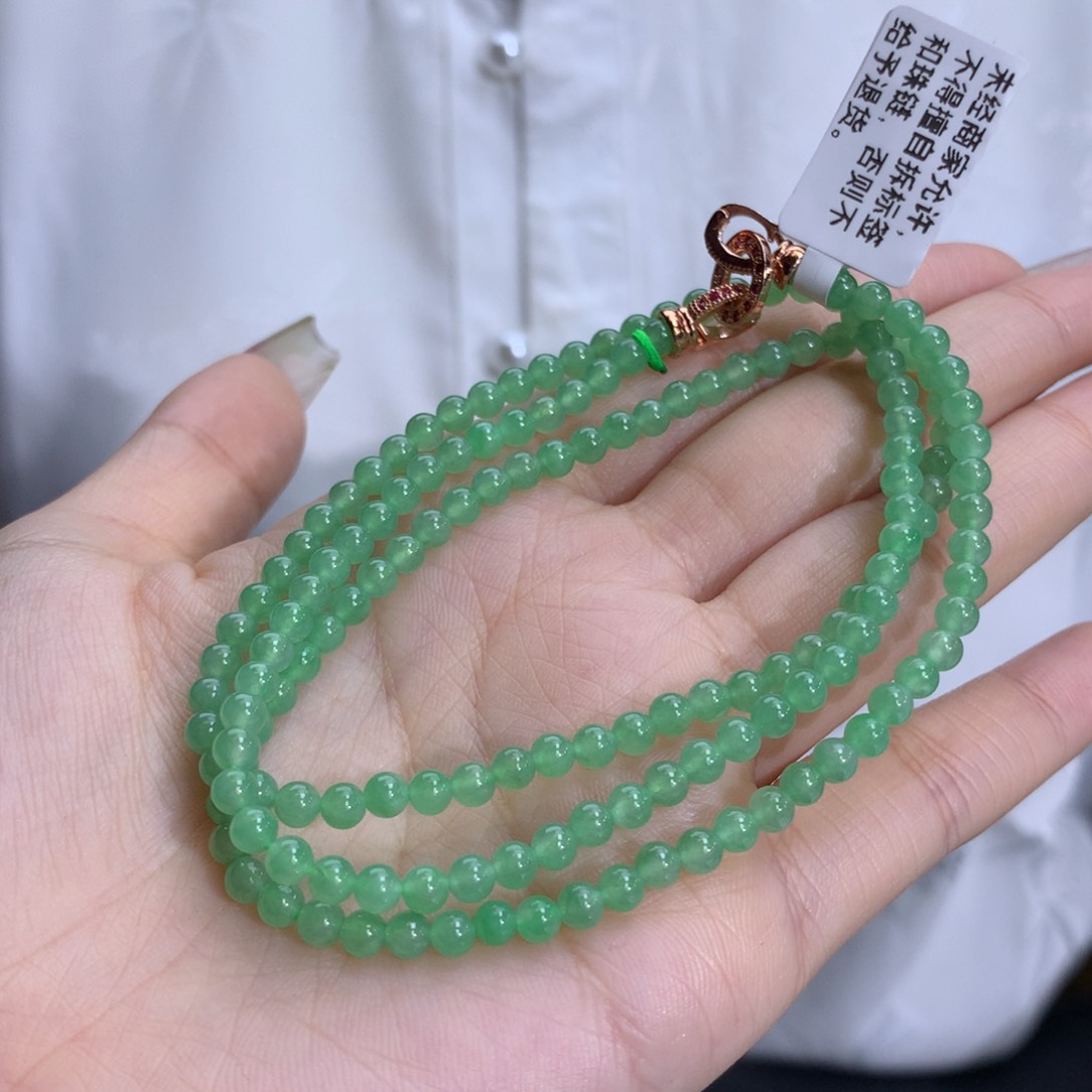 翡翠手链未镶嵌卡3.9冰胶葡萄绿