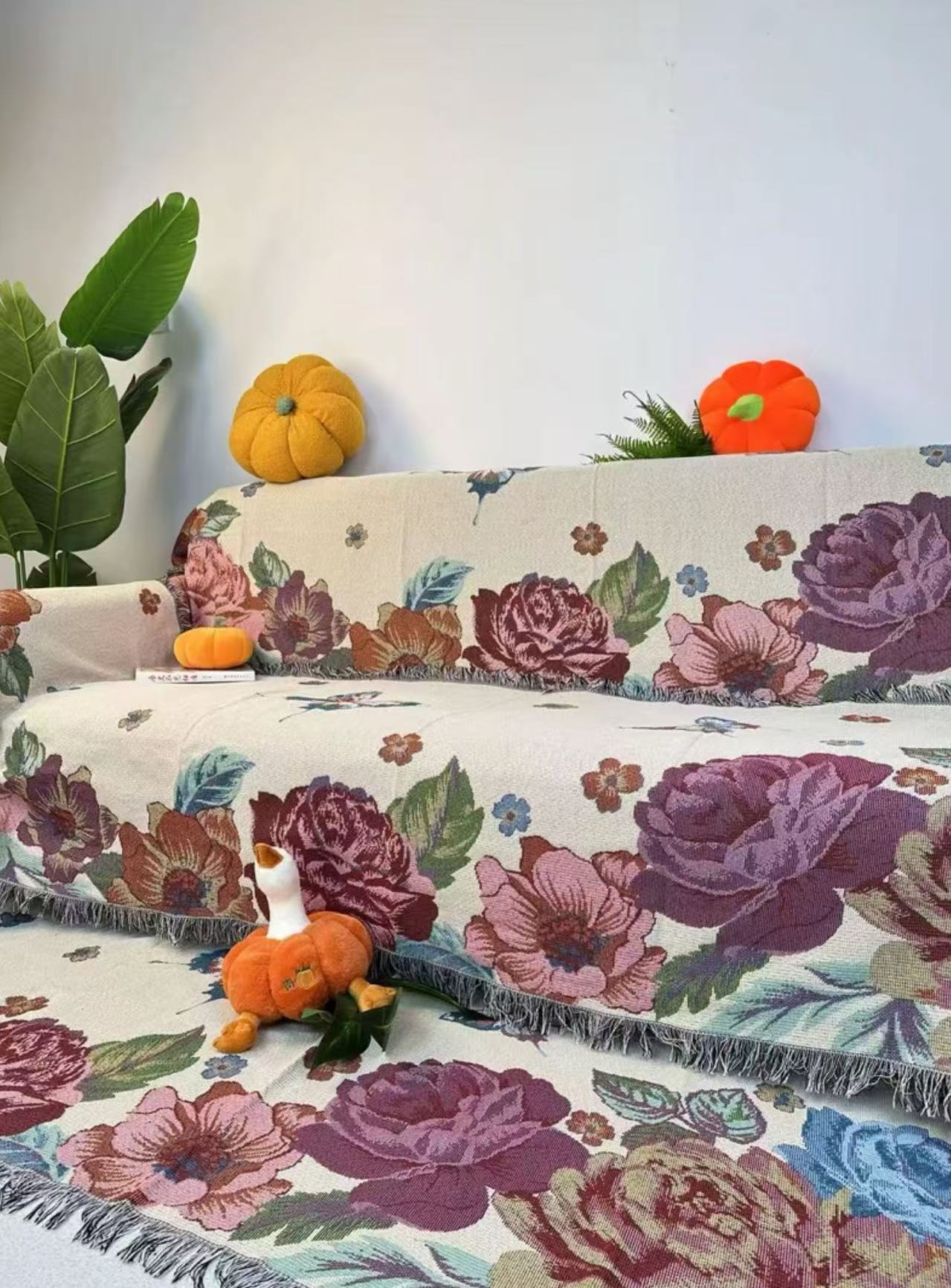 【双人座】蝶恋花90*180±5cm升级版加厚加密防滑刺绣沙发巾