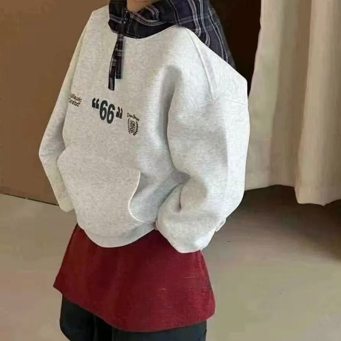 儿童极简风字母春秋男女通用卫衣印花女童刺绣