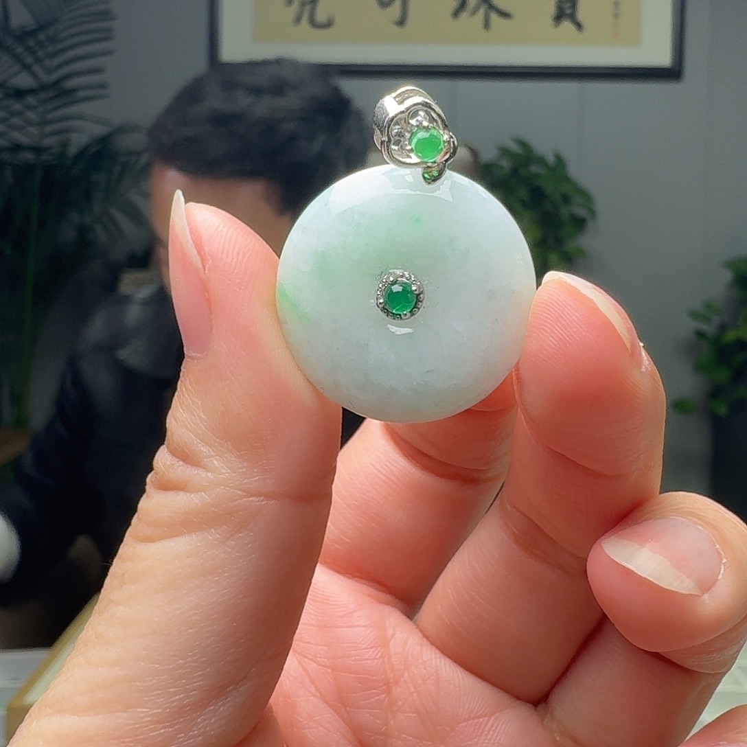 翡翠银S925镶嵌吊坠(不含链)天然