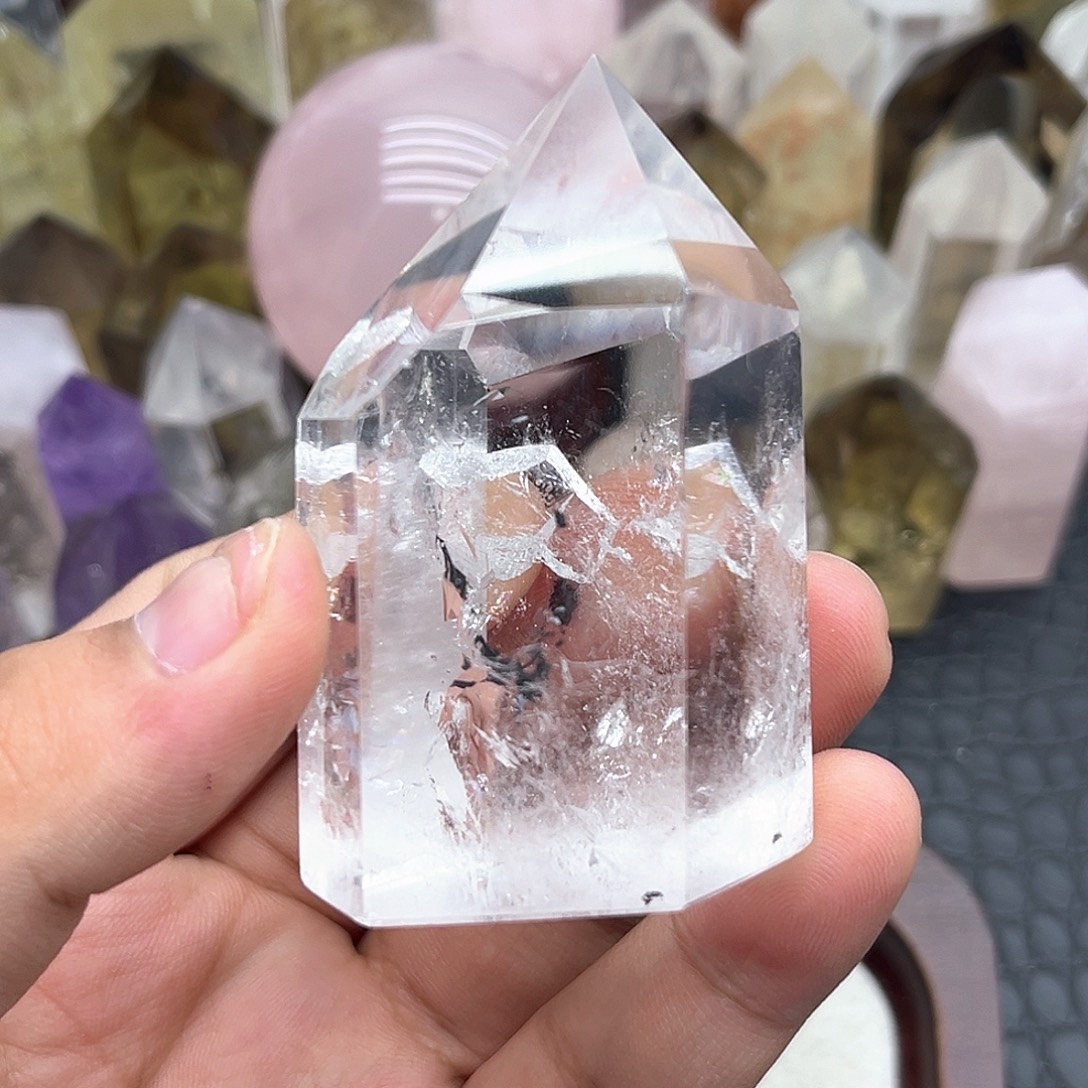 未镶嵌水晶珠宝半成品1 大号！白水晶带晶中晶柱子