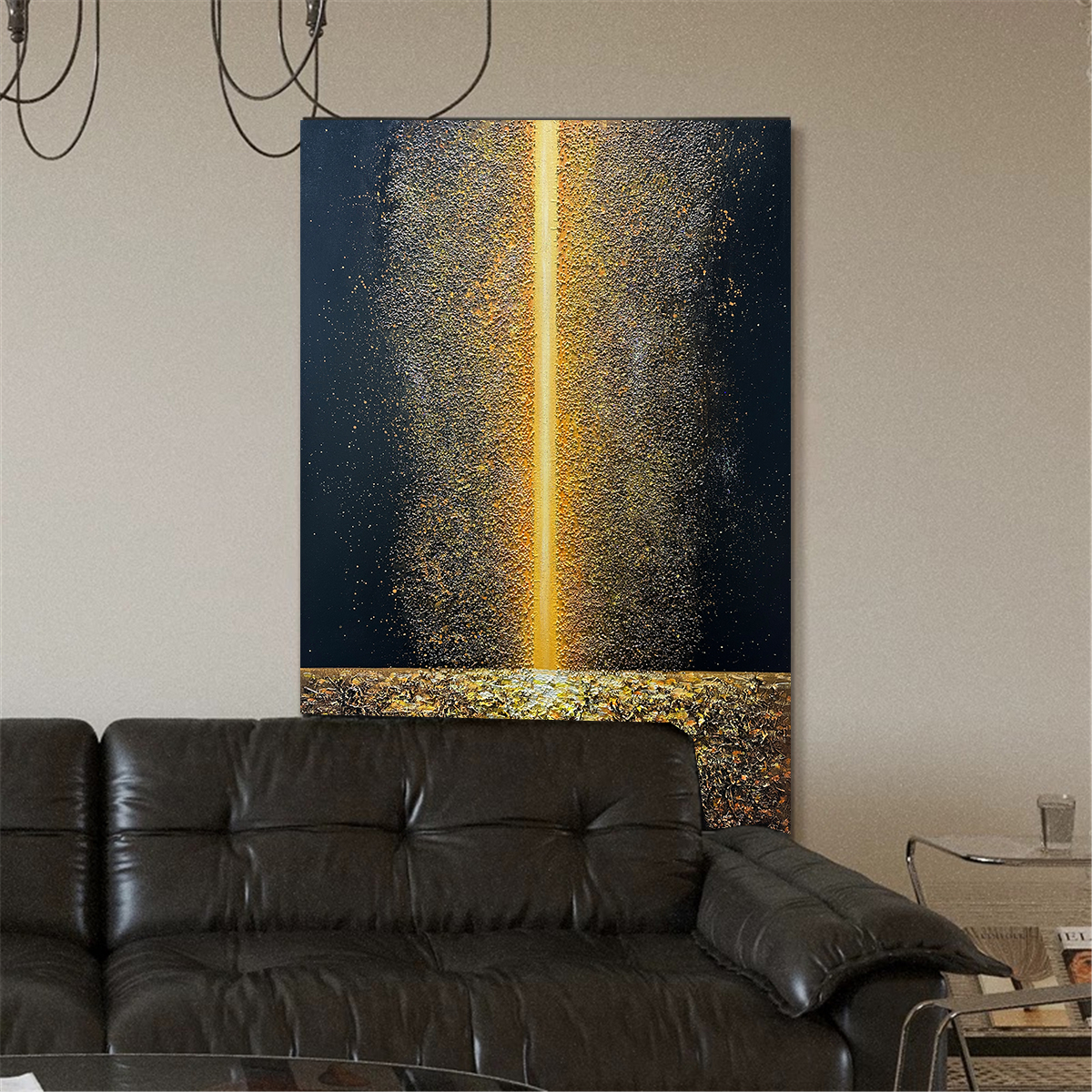 （金耀瑞光）纯手绘油画斗柜装饰画黑白简约一束光挂画抽象肌理画