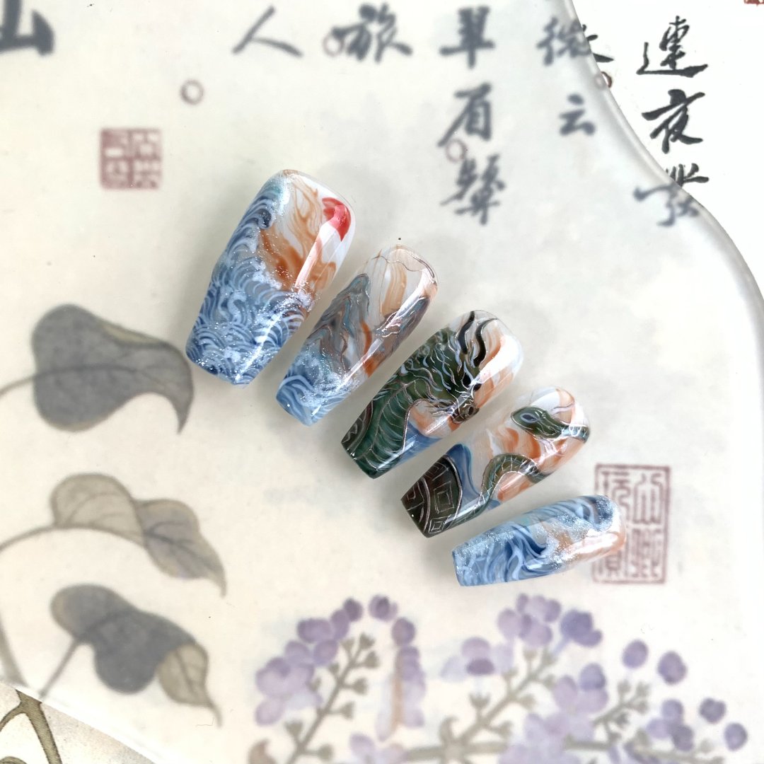 【玄武·山海经】仙气高贵原创手绘国风重工纯手绘超好看新款穿戴甲