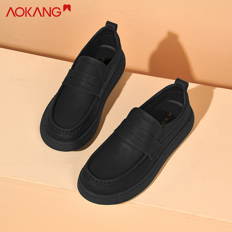 官方正品一脚蹬英伦风极简风素面厚底显脚小休闲皮鞋