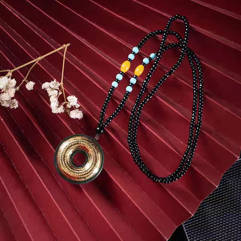 天然玉石 和田玉墨玉  心经  平安扣吊坠