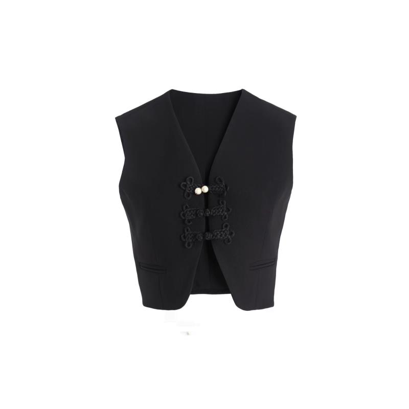 新中式女装黑色国风盘扣马甲0096