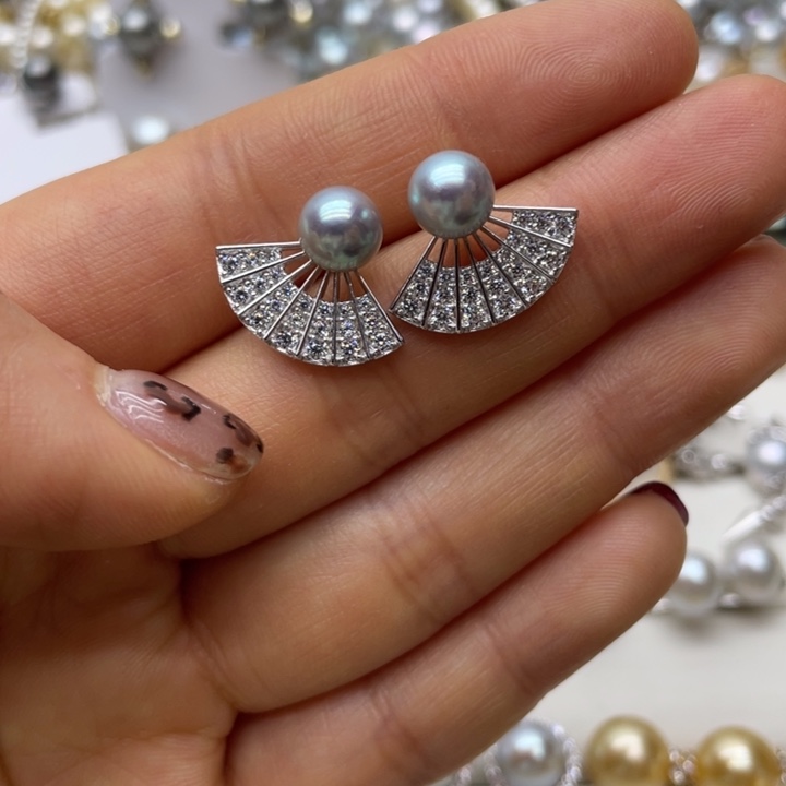 海水珍珠耳饰银S925镶嵌