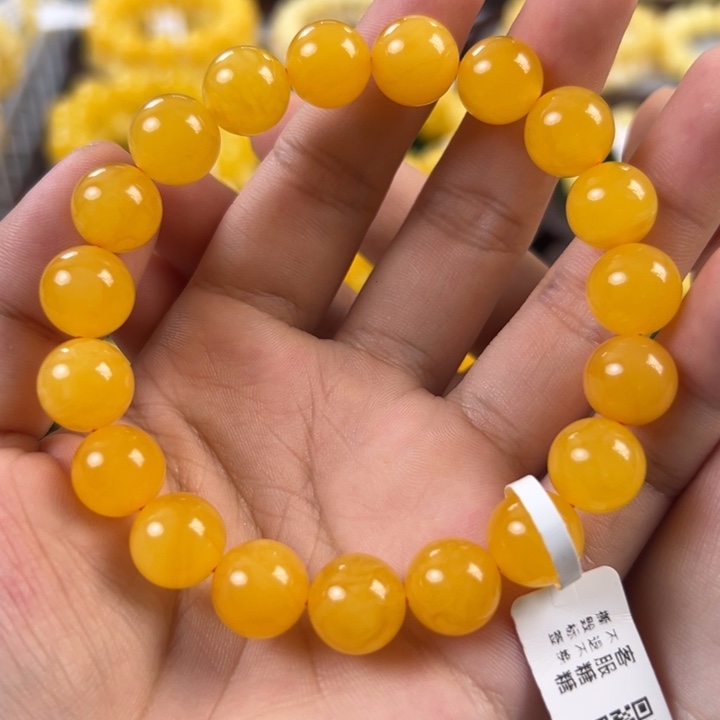 琥珀未镶嵌手链16.86g焦皮同料圆珠11mm tt