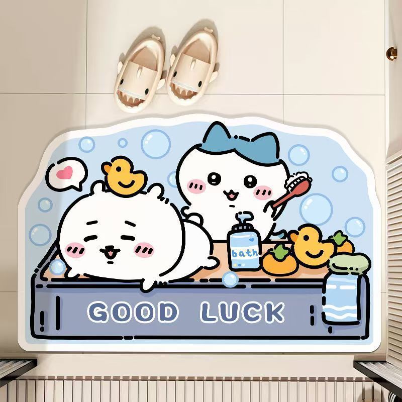 卡通吉卡伊硅藻泥地垫浴室吸水脚垫卫生间防滑地垫入户易打理门p