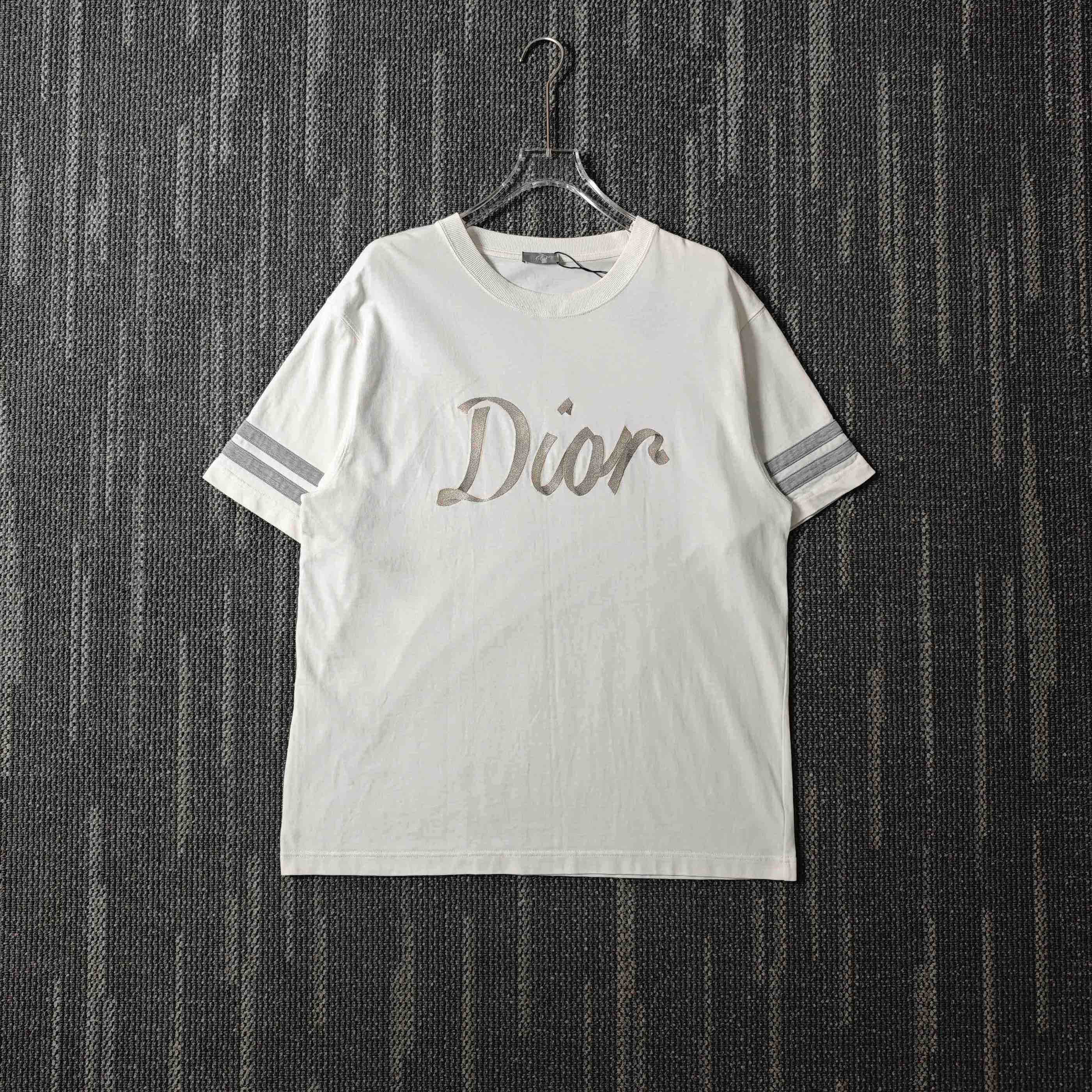 99新 DIOR/迪奥 Logo字母条纹刺绣短袖T恤/L码/3831
