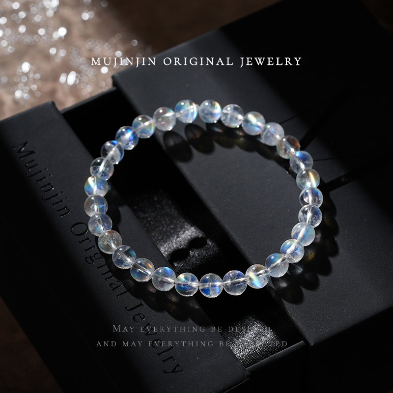 【木槿槿】天然马岛月光石手串女款约6m时尚单圈串珠手链珠宝首饰