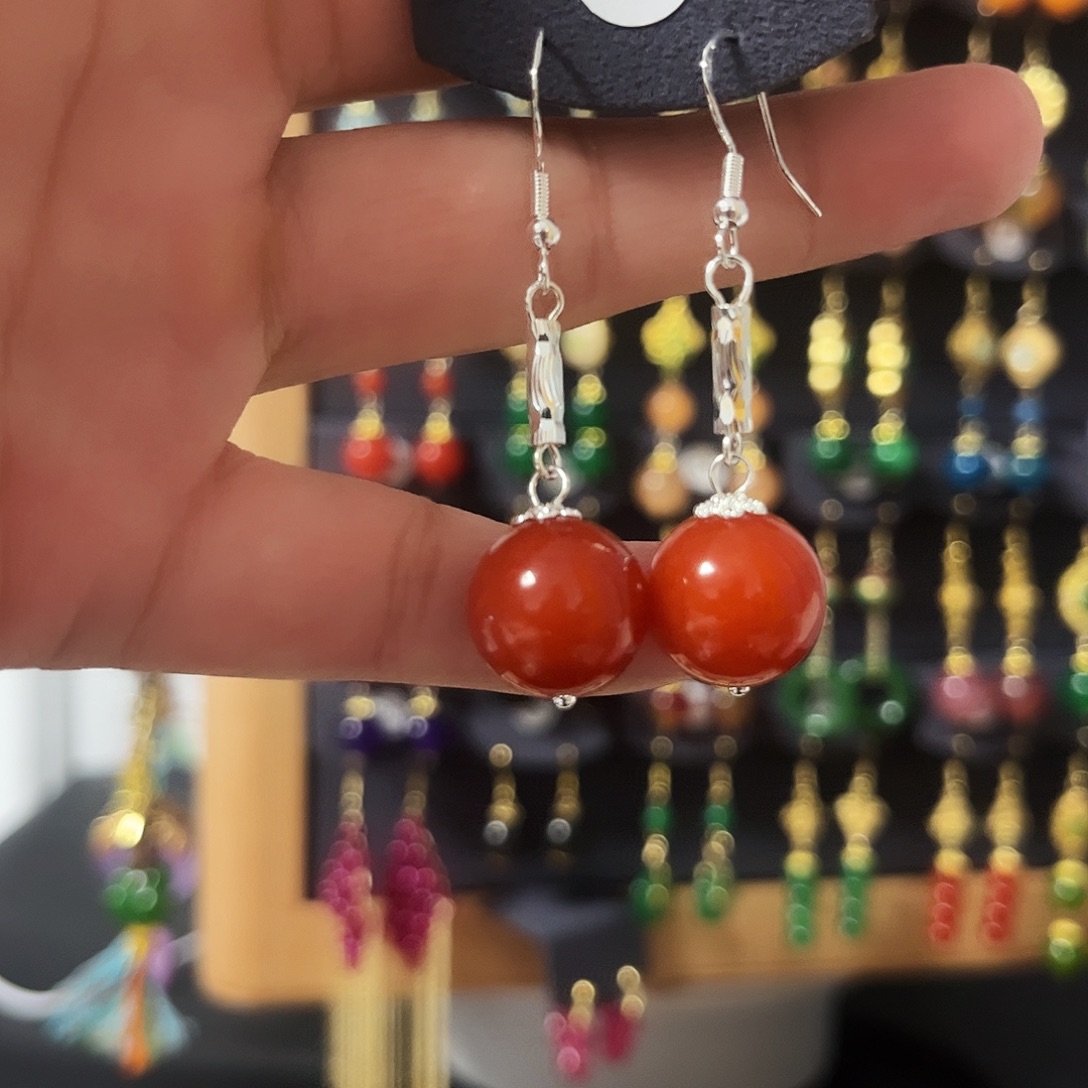 锆石纯铜925银耳饰