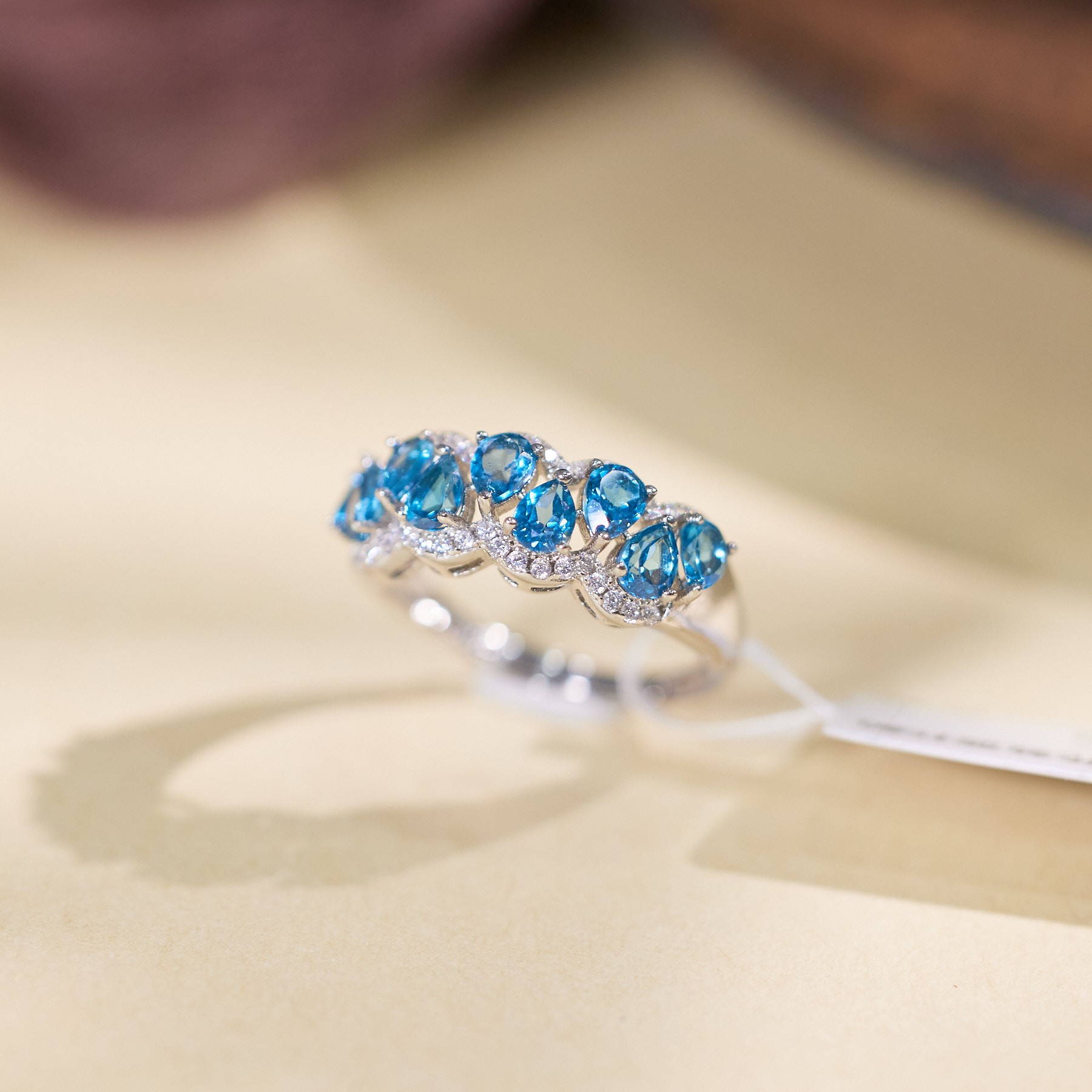 【九华山】屿冉*水滴伦敦蓝托帕石排戒*S925镶嵌W1483