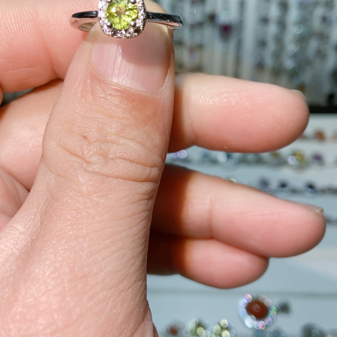 绿水晶戒指银S925镶嵌
