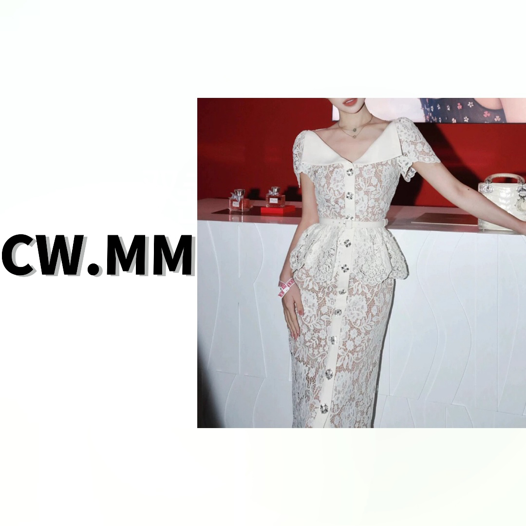 CW.MM 小众设计白色气质显瘦连衣裙