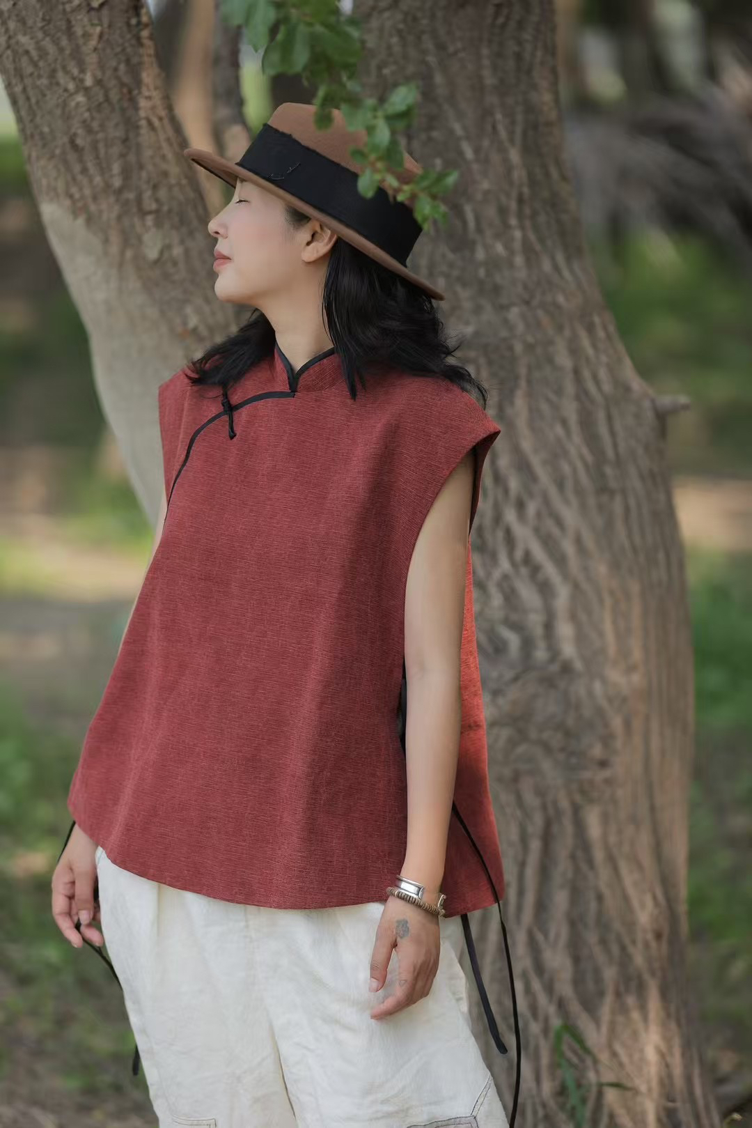 斜肩常规款民族风短款宽松型马夹百搭中式时尚针织夏季马甲古兰木