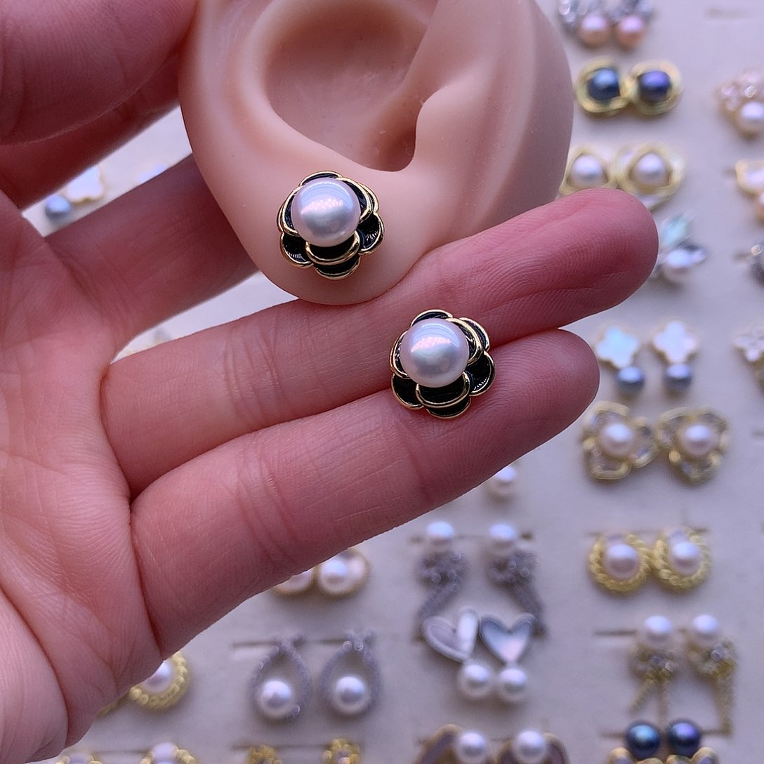 淡水珍珠耳饰合金