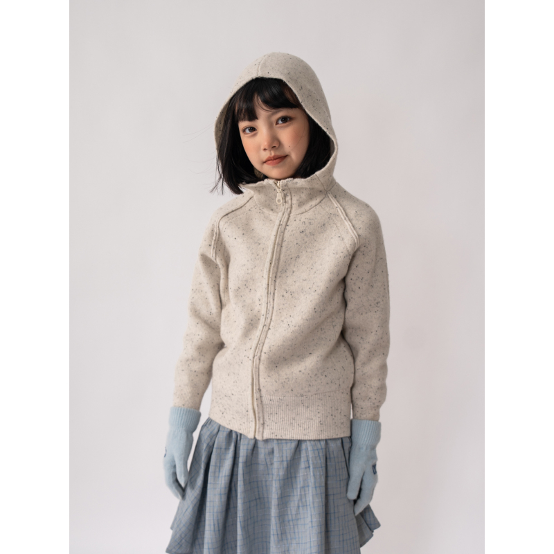 '点纱'【100%羊毛】女童连帽拉链开衫羊毛衫儿童毛衣外套秋冬款