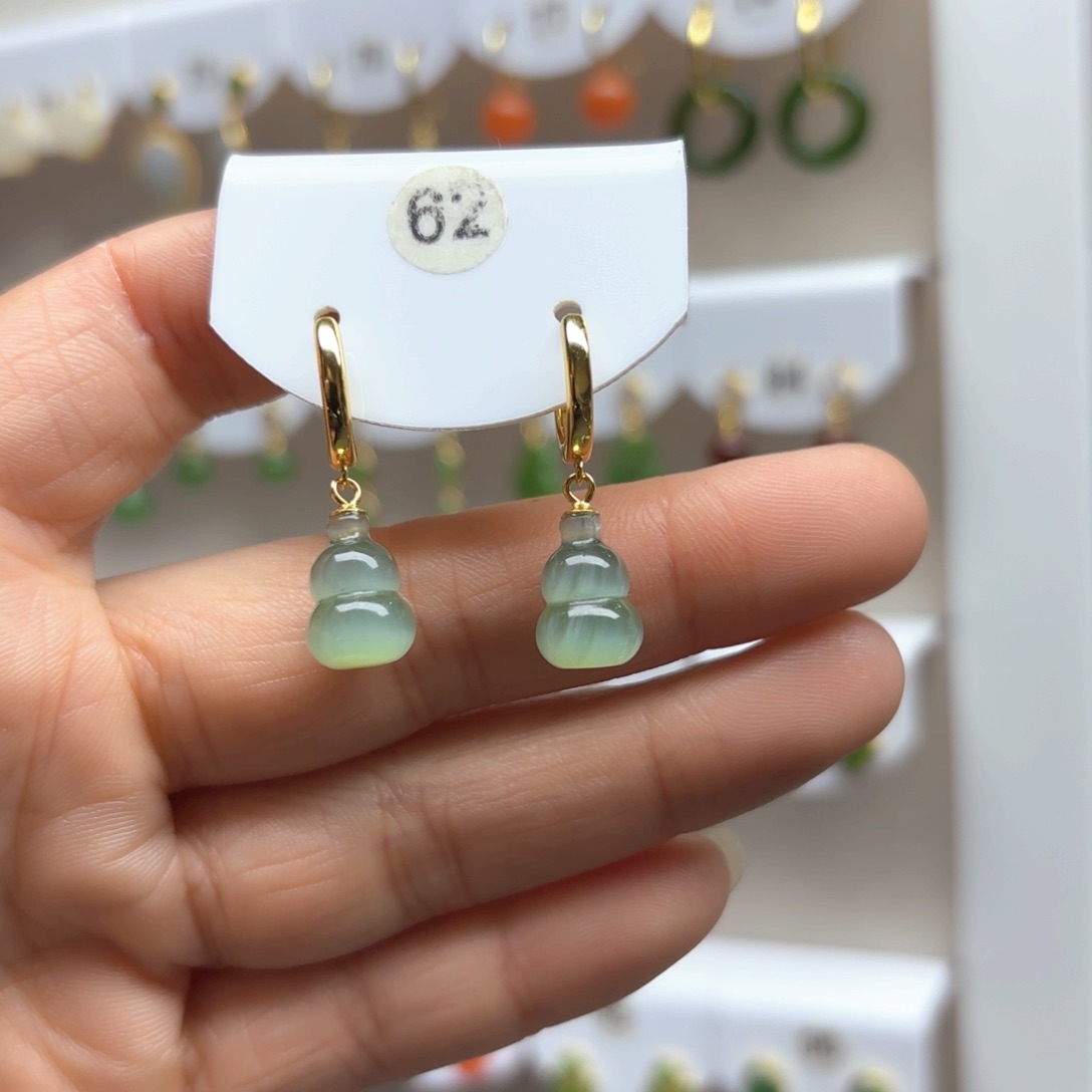 和田玉耳饰银S925镶嵌