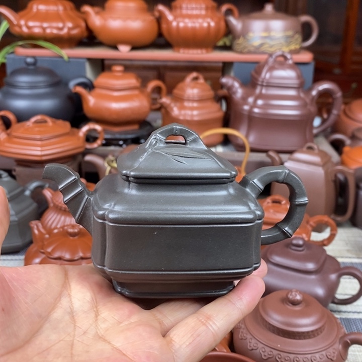 紫砂茶壶四方竹鼓200cc原矿古天青双十一特价