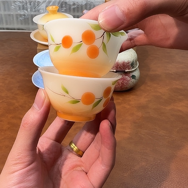 娜***娜颜瓷闪购商品代替链接璞玉手绘柿子茶杯六只装