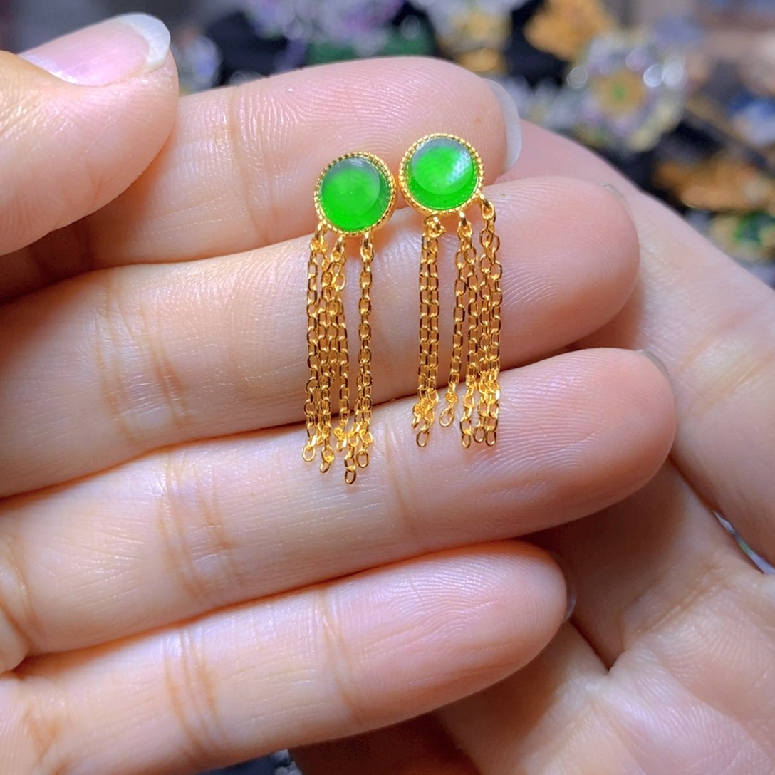 翡翠银S925镶嵌耳钉天然翡翠