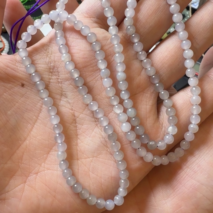 和田玉未镶嵌手链卡4烟紫小米珠大漏长链