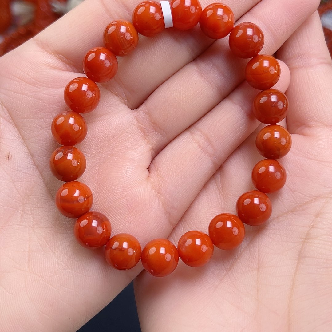 南红玛瑙未镶嵌手链瓦西柿子锦圆珠单圈9mm