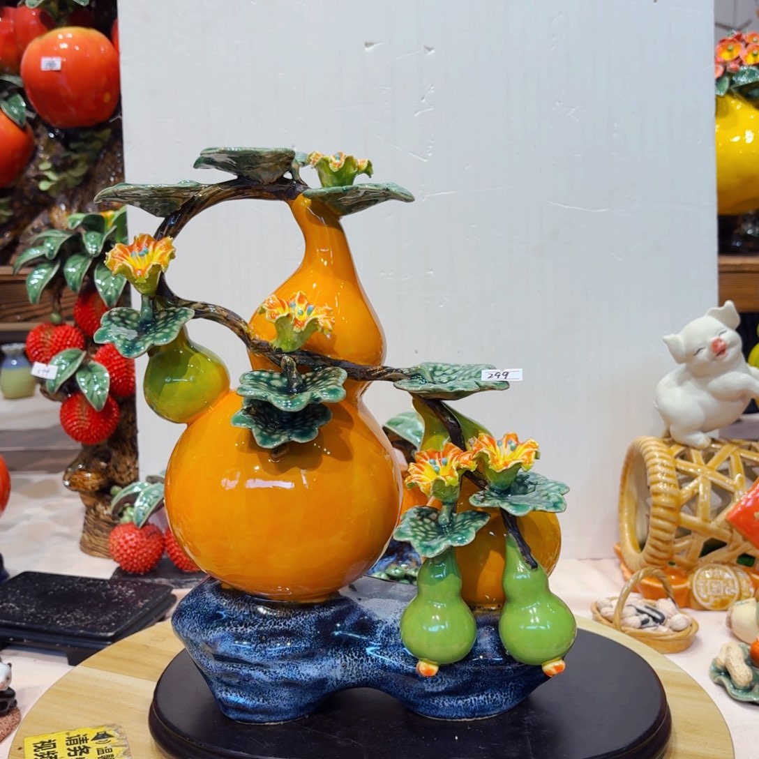 陶瓷五福临门摆件